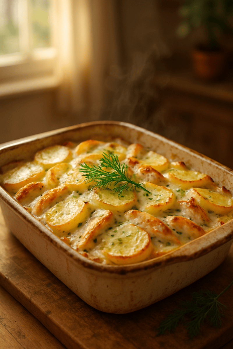 Картофельная запеканка с курицей в сливочном соусе
