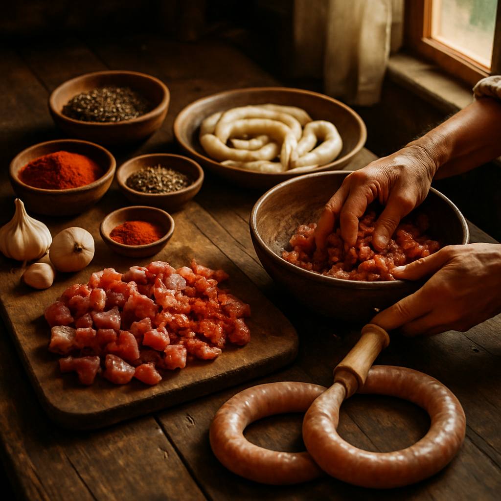 Домашняя запечённая колбаса из мяса с чесноком