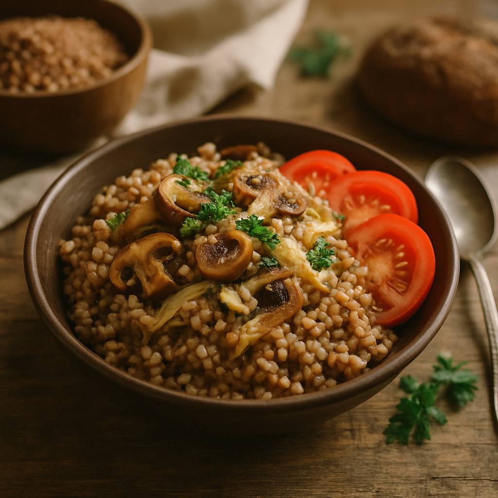 Гречка с тушёной капустой и грибами