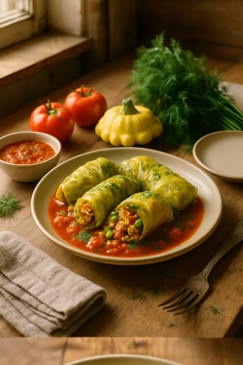 Овощные голубцы с булгуром и патиссоном