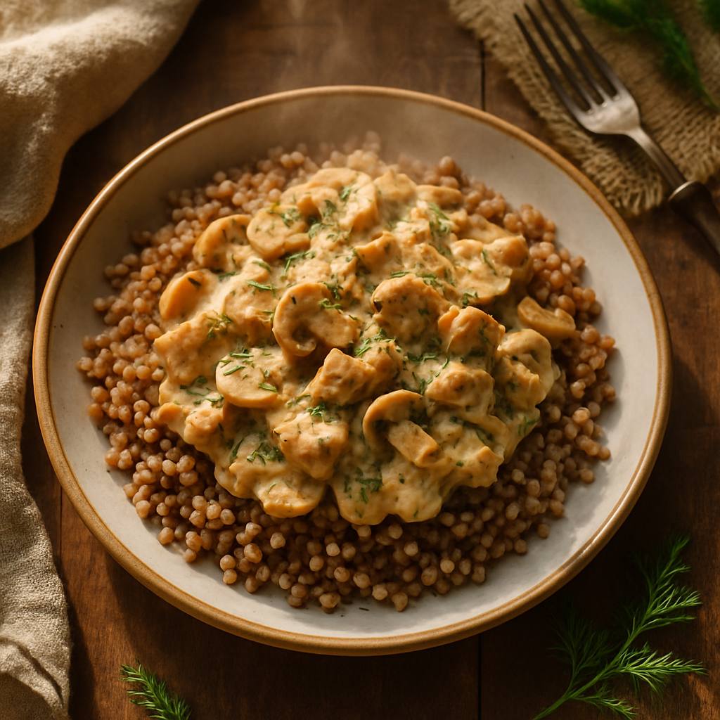 Гречневая каша с нежным курино-грибным рагу