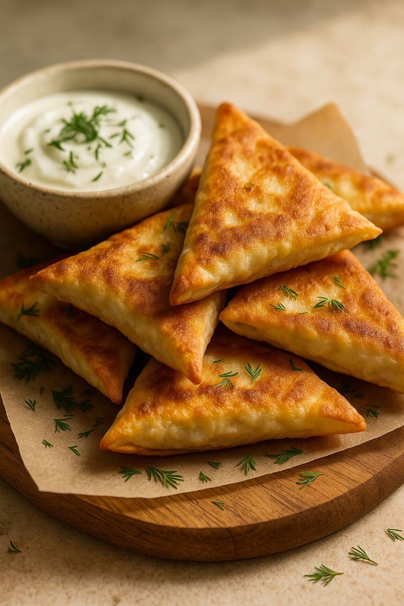 Хрустящие треугольники с творожной начинкой и сыром