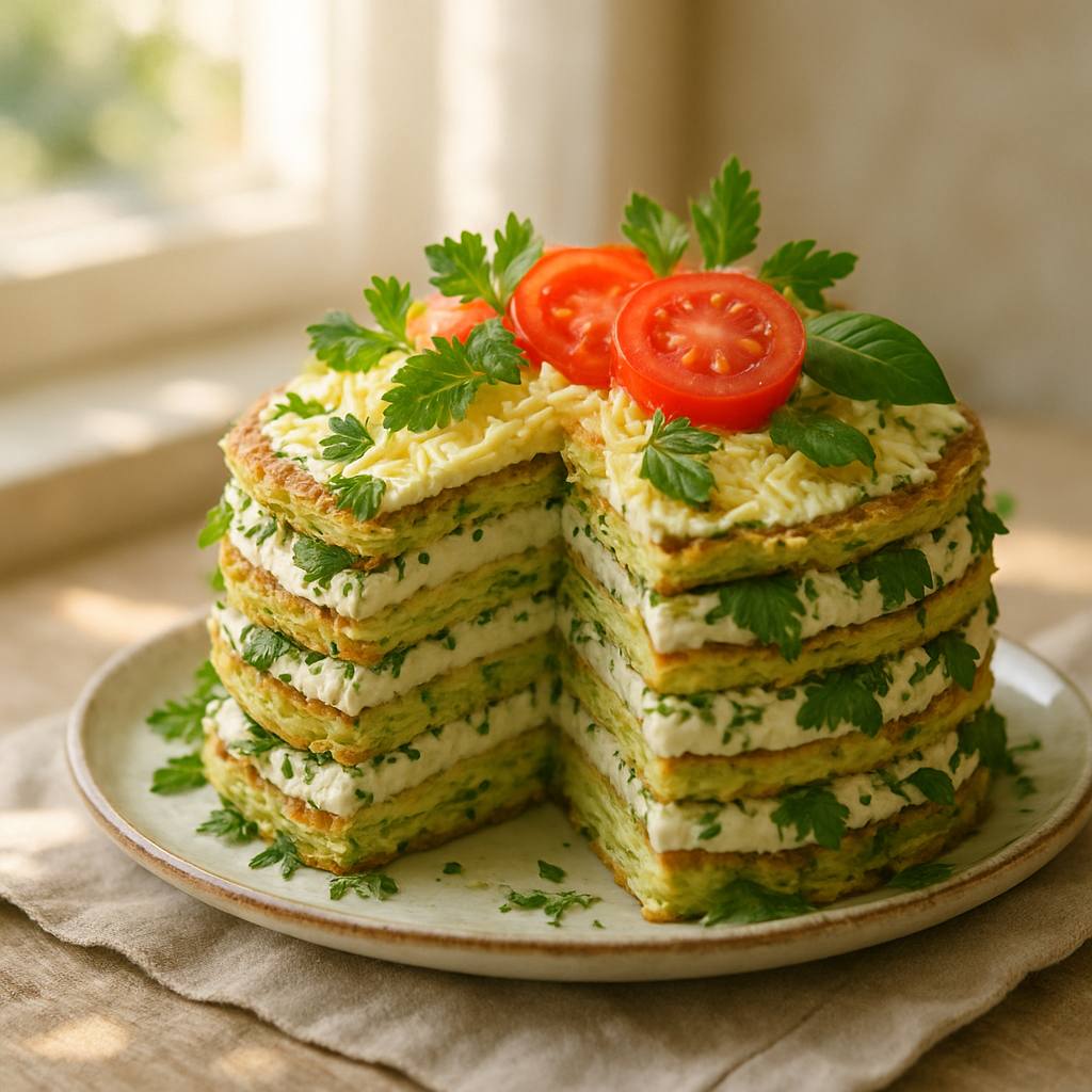 Кабачковый торт с сыром и чесноком