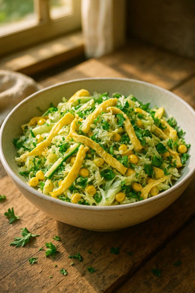 Салат с яичными блинчиками и кукурузой