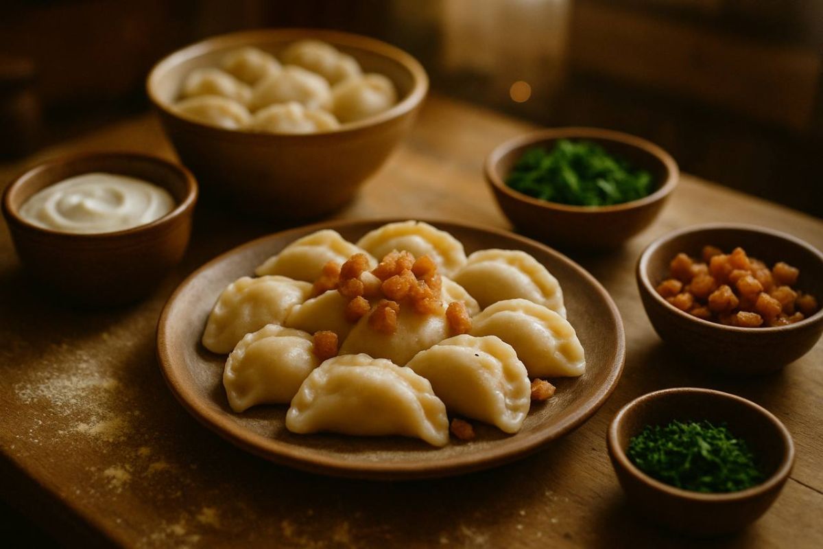 Домашние вареники с картошкой и шкварками