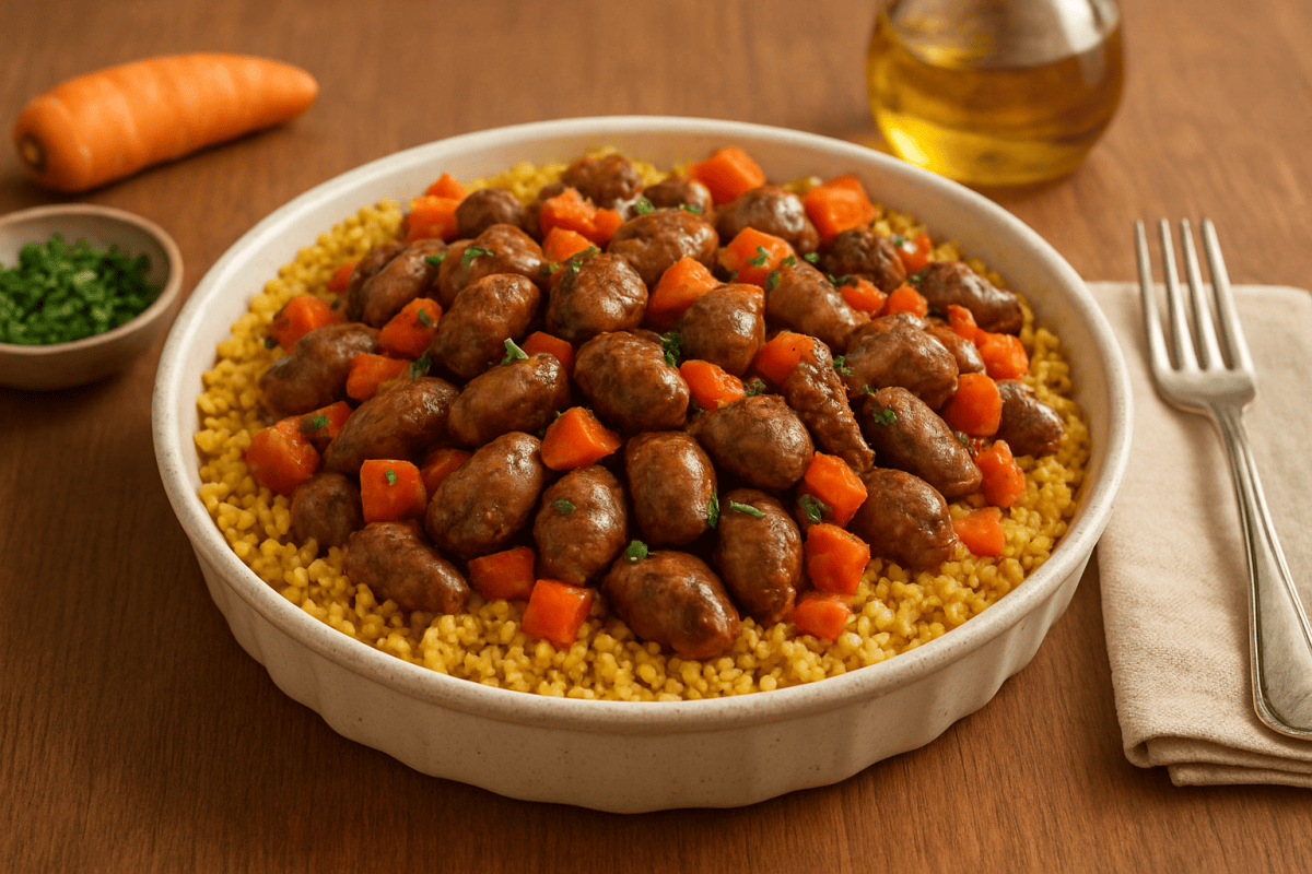 Булгур с куриными сердечками и морковью по-домашнему