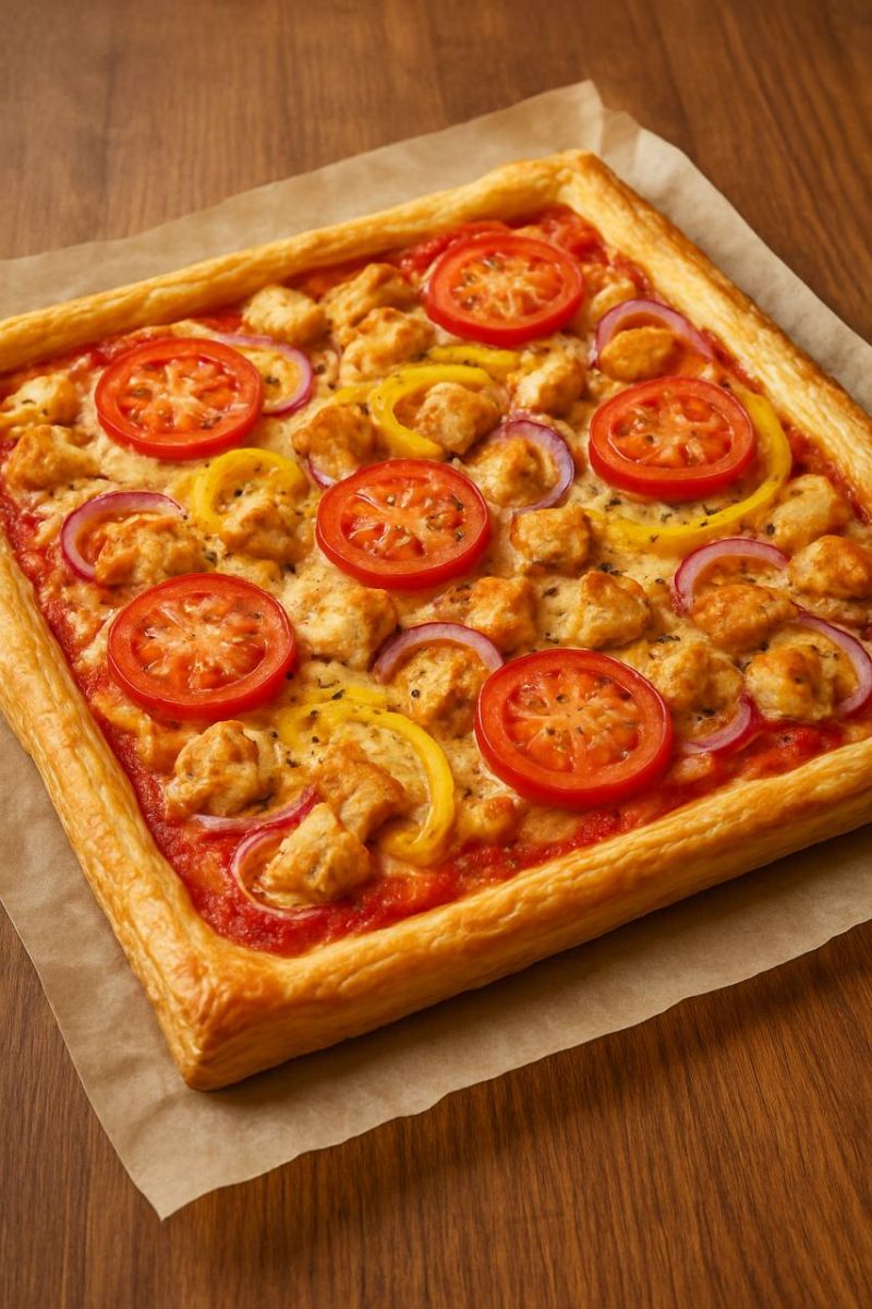 Пицца на слоёном тесте с курицей