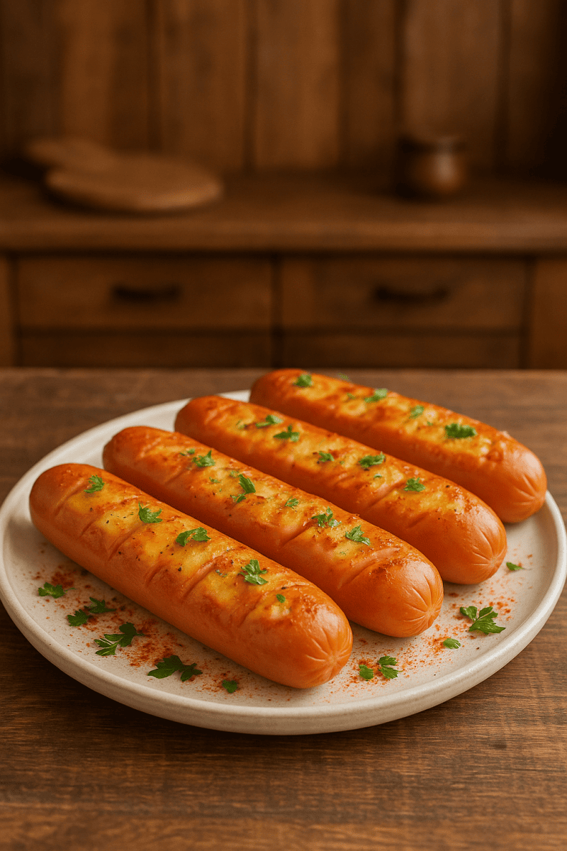 Сочные сосиски с сырной начинкой