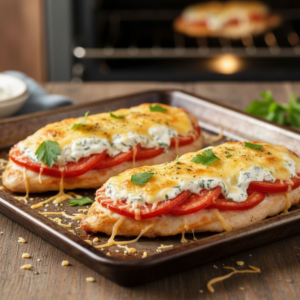 Куриные отбивные с помидорами и сыром