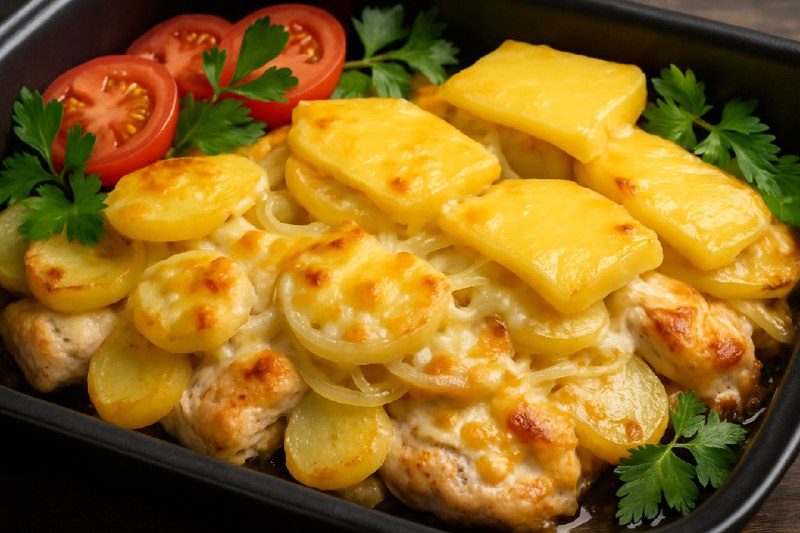 Куриное филе с картофелем и сыром