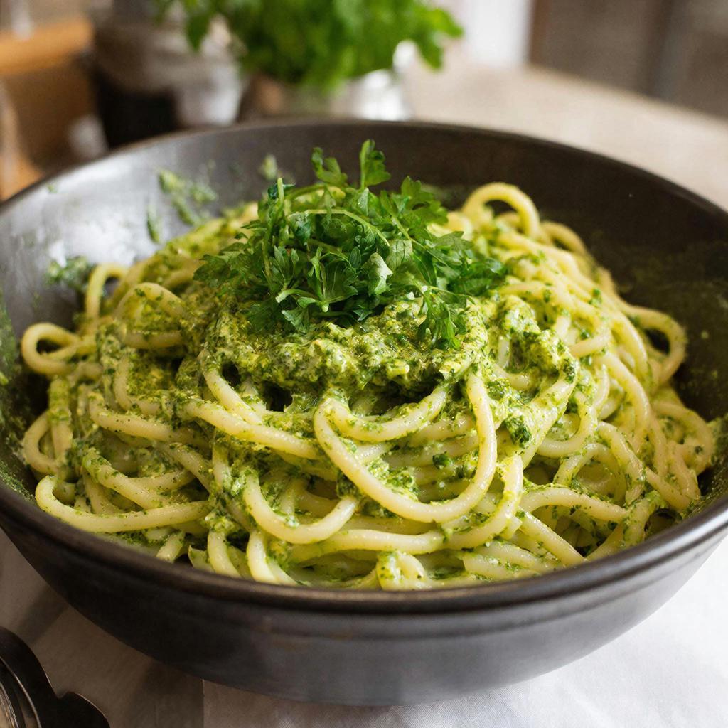 Макароны с соусом песто