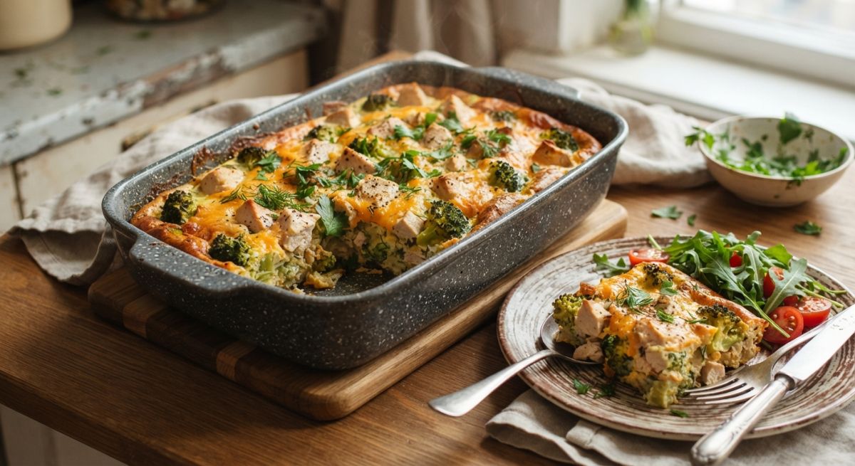 Омлет-запеканка с курицей и брокколи