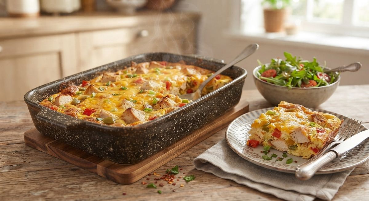 Омлет-запеканка с курицей и перцем
