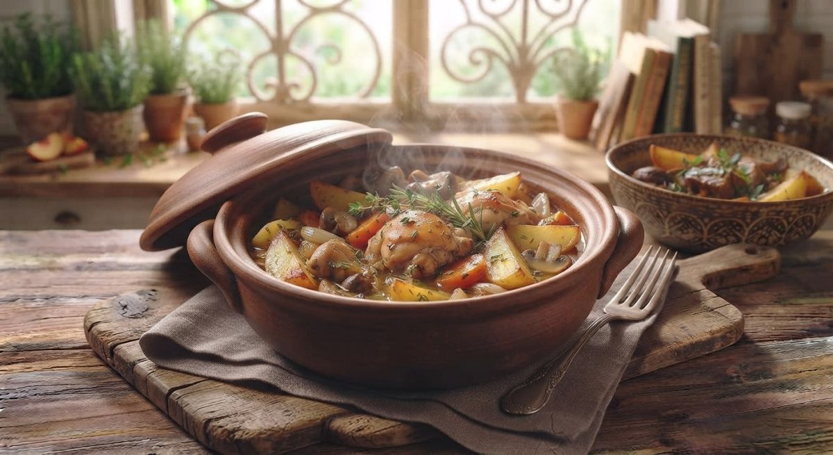 Жаркое из курицы с грибами в горшочке