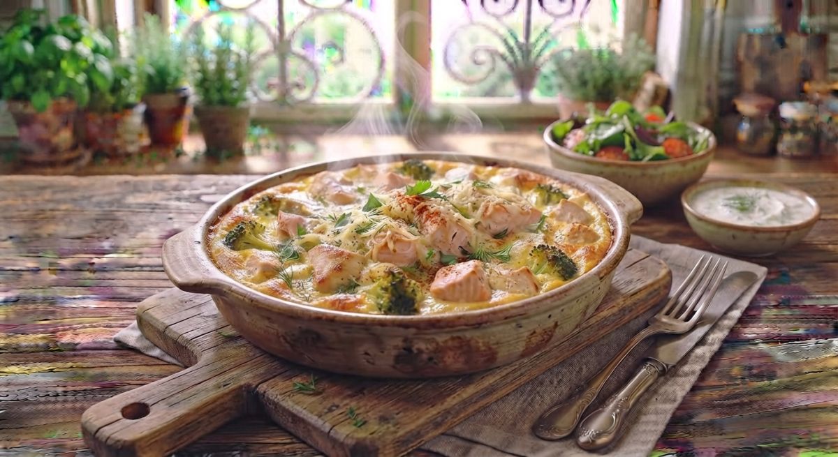 Курица с брокколи в яично-сметанной заливке