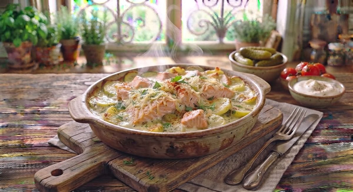 Индейка, запечённая с кабачком в сметане