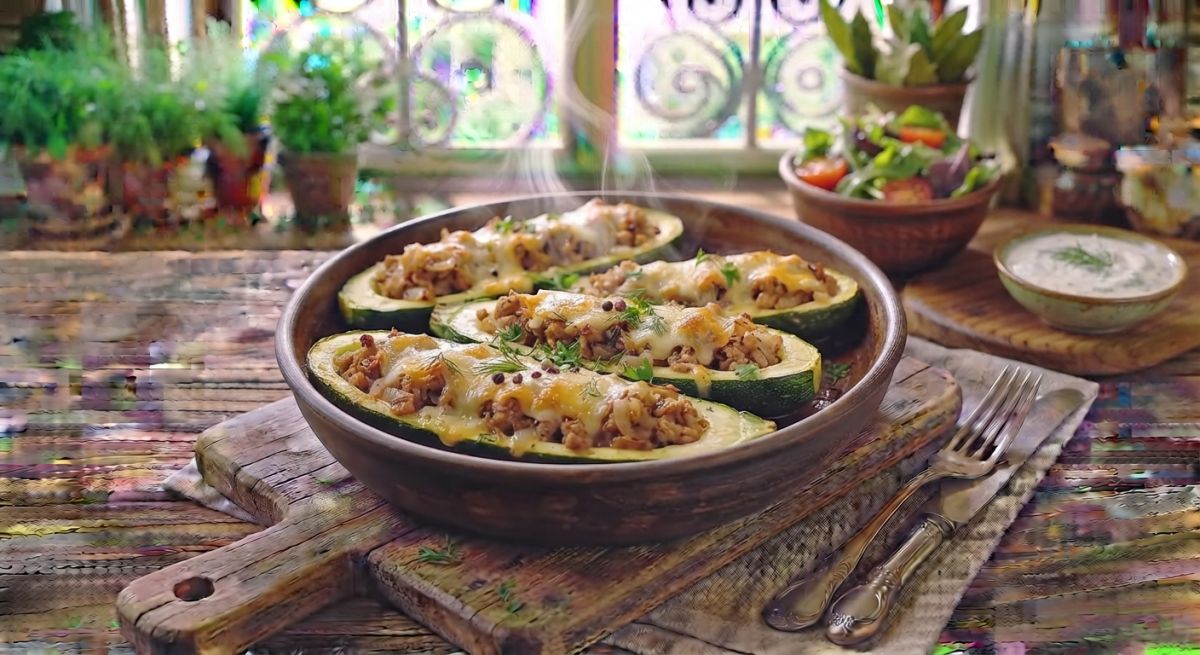 Кабачковые лодочки с индейкой под сыром