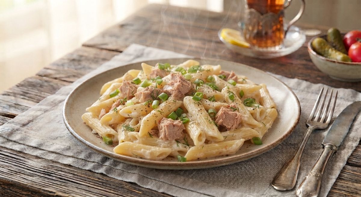 Макароны с тунцом в сметанном соусе