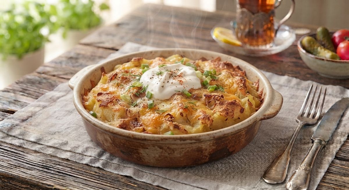 Картофельная бабка с сыром и сметаной