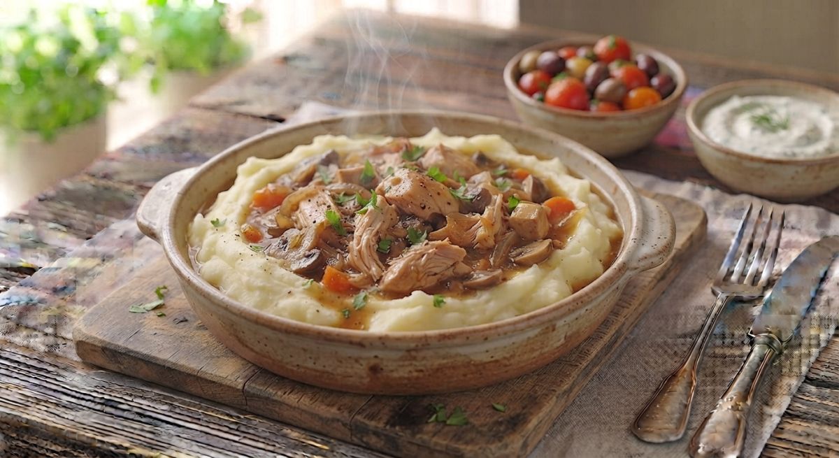 Картофельное пюре с куриной подливой