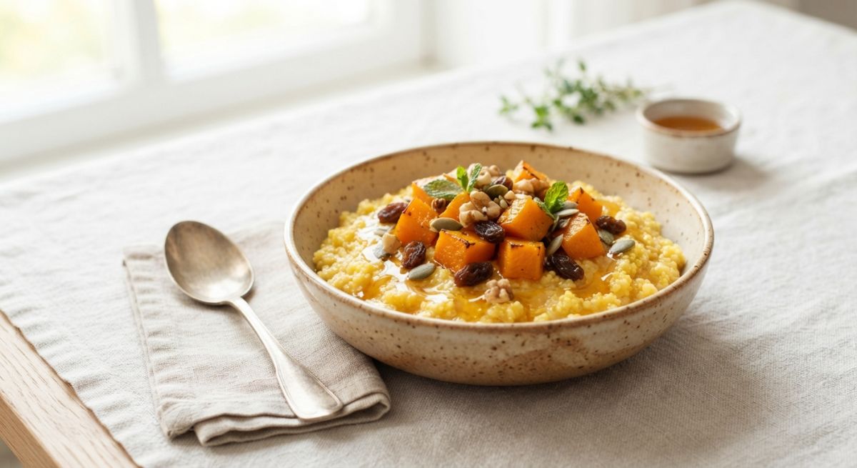 Пшённая каша с тыквой, изюмом и мёдом