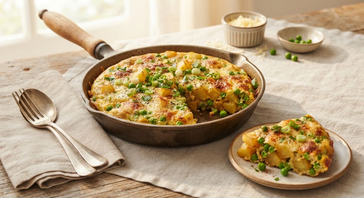 Омлет с картофелем, горошком и сыром
