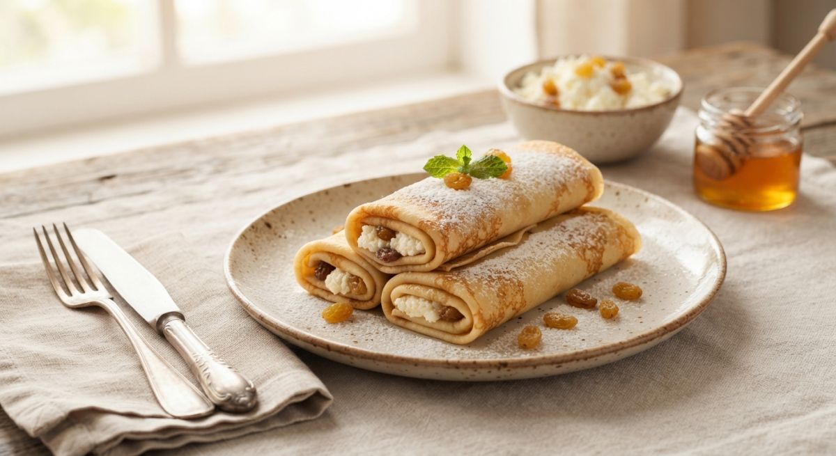 Блины с творогом и изюмом