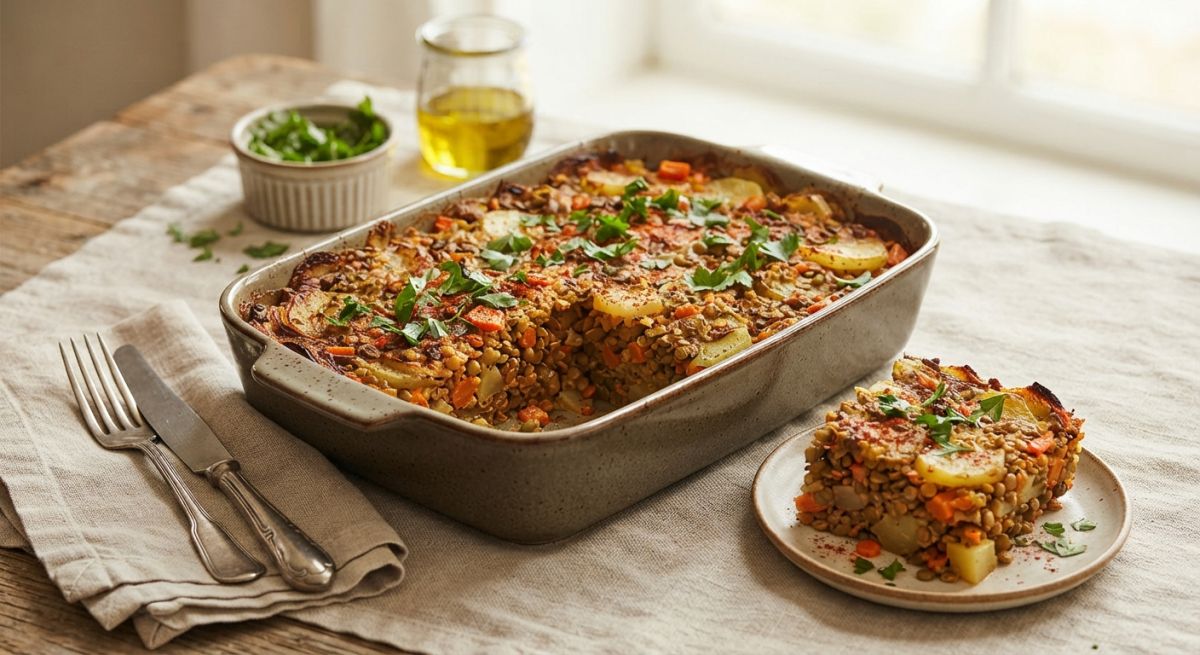 Чечевичная запеканка с картофелем и морковью