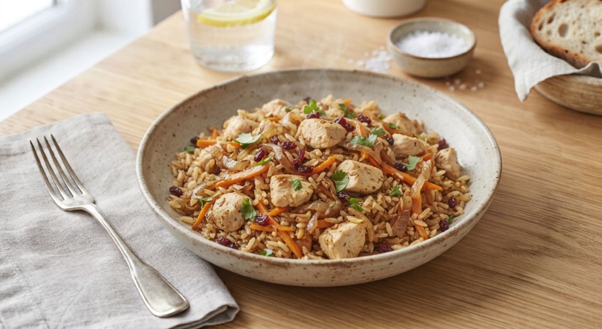 Плов из куриной грудки с бурым рисом