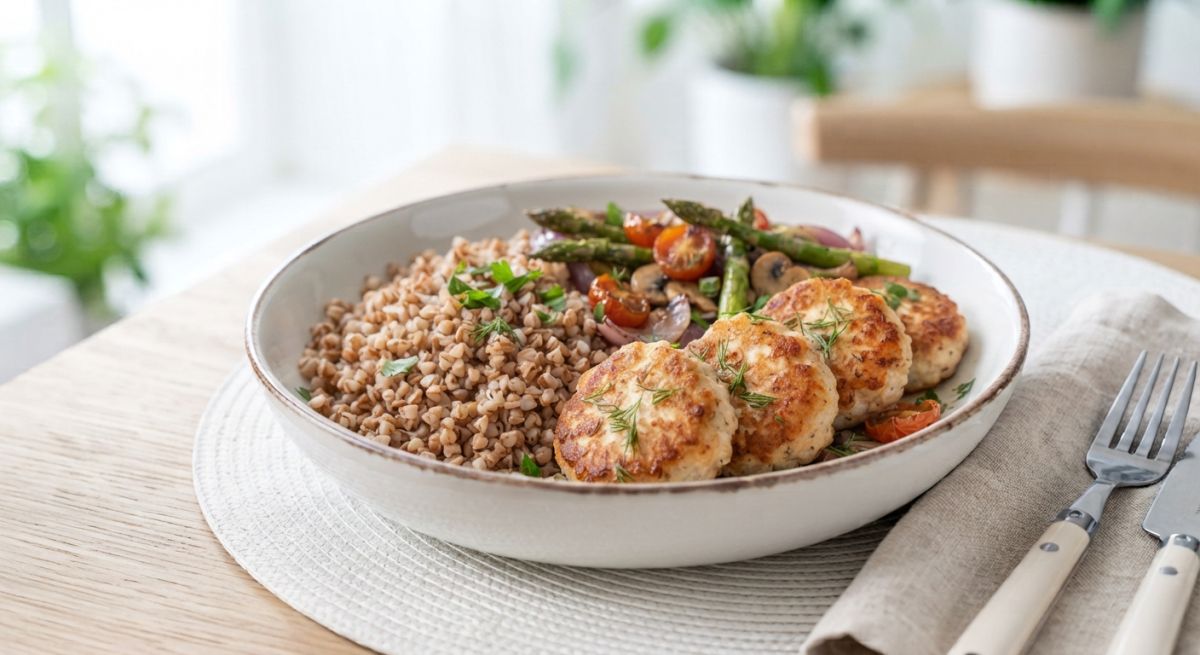 Куриные котлеты с гречкой