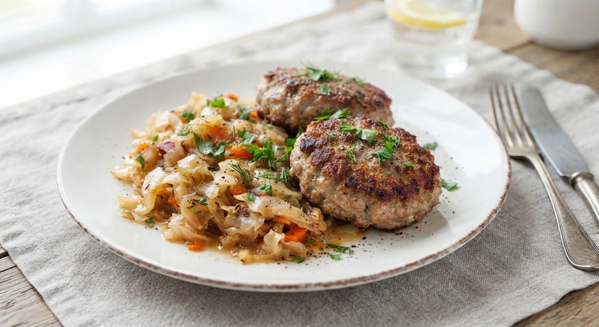 Куриные котлеты с тушёной капустой