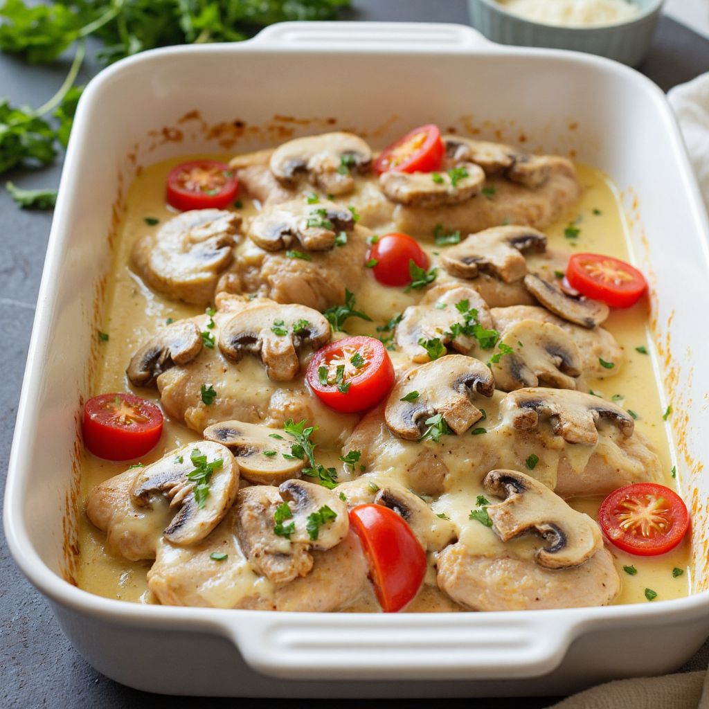 Запеканка с куриным филе и грибами