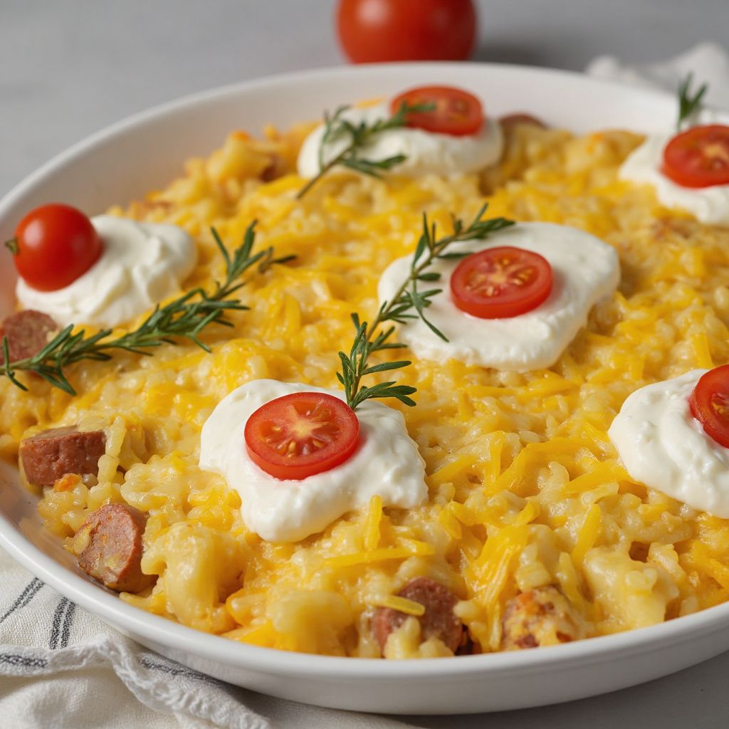 Запеканка с рисом, сыром и колбасой