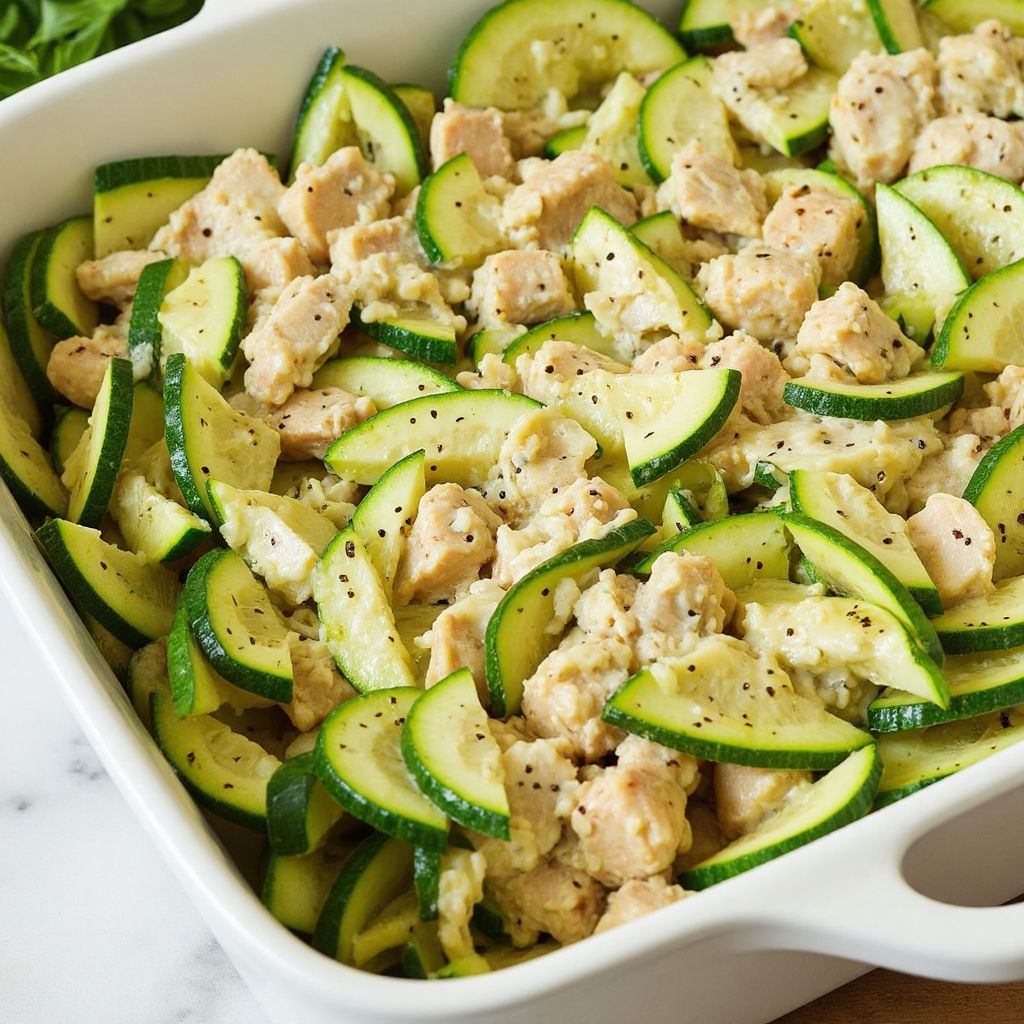 Запеченный кабачок с курицей