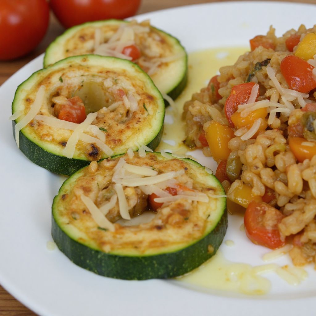 Кабачок фаршированный рисом и овощами