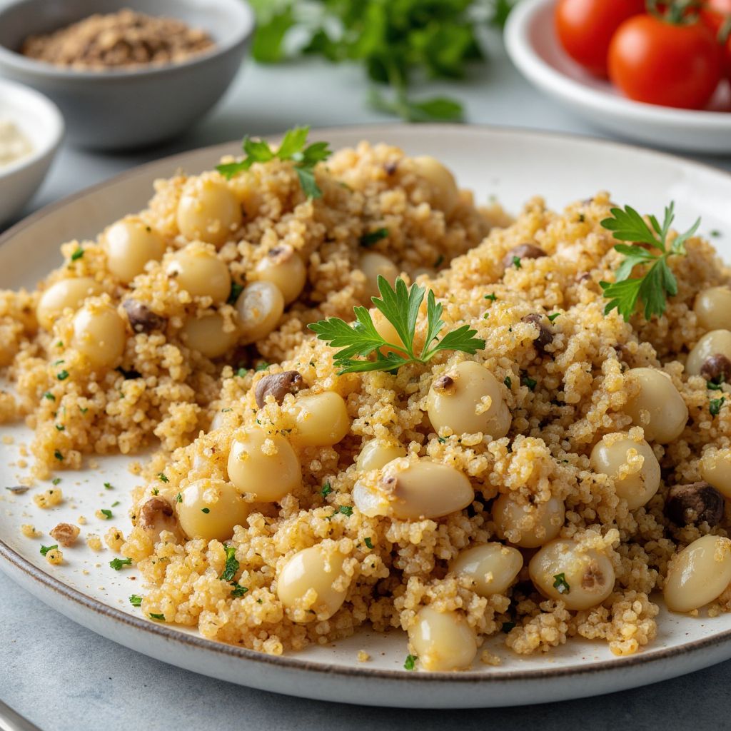 Кальмары с булгуром с грибами