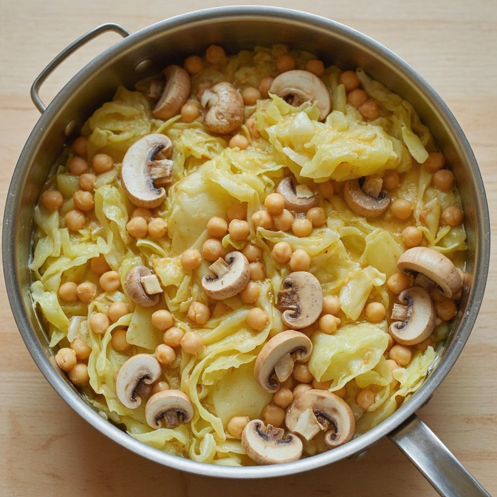 Капуста тушеная с нутом и грибами