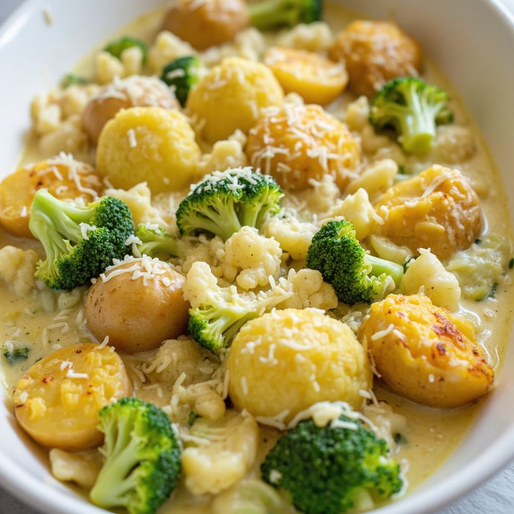 Картофель с брокколи и цветной капустой