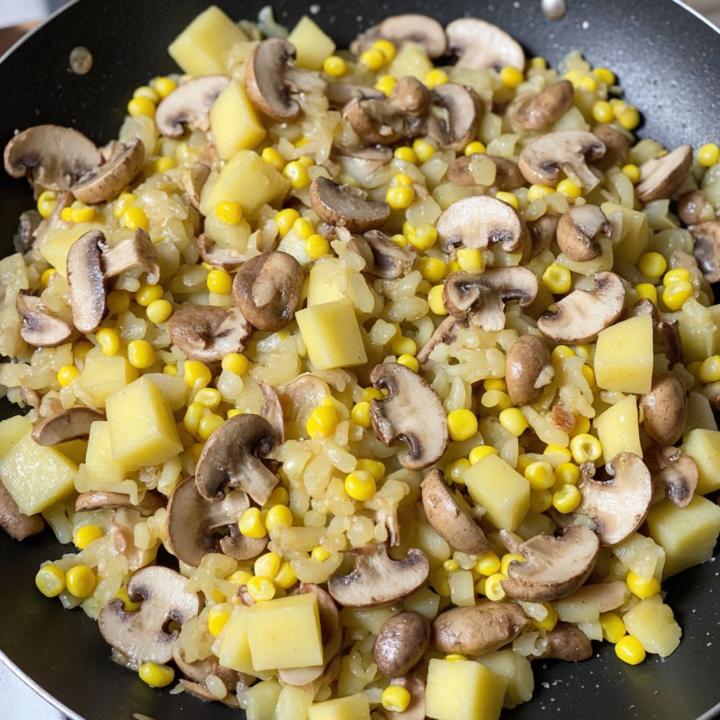 Картофель с грибами и кукурузой