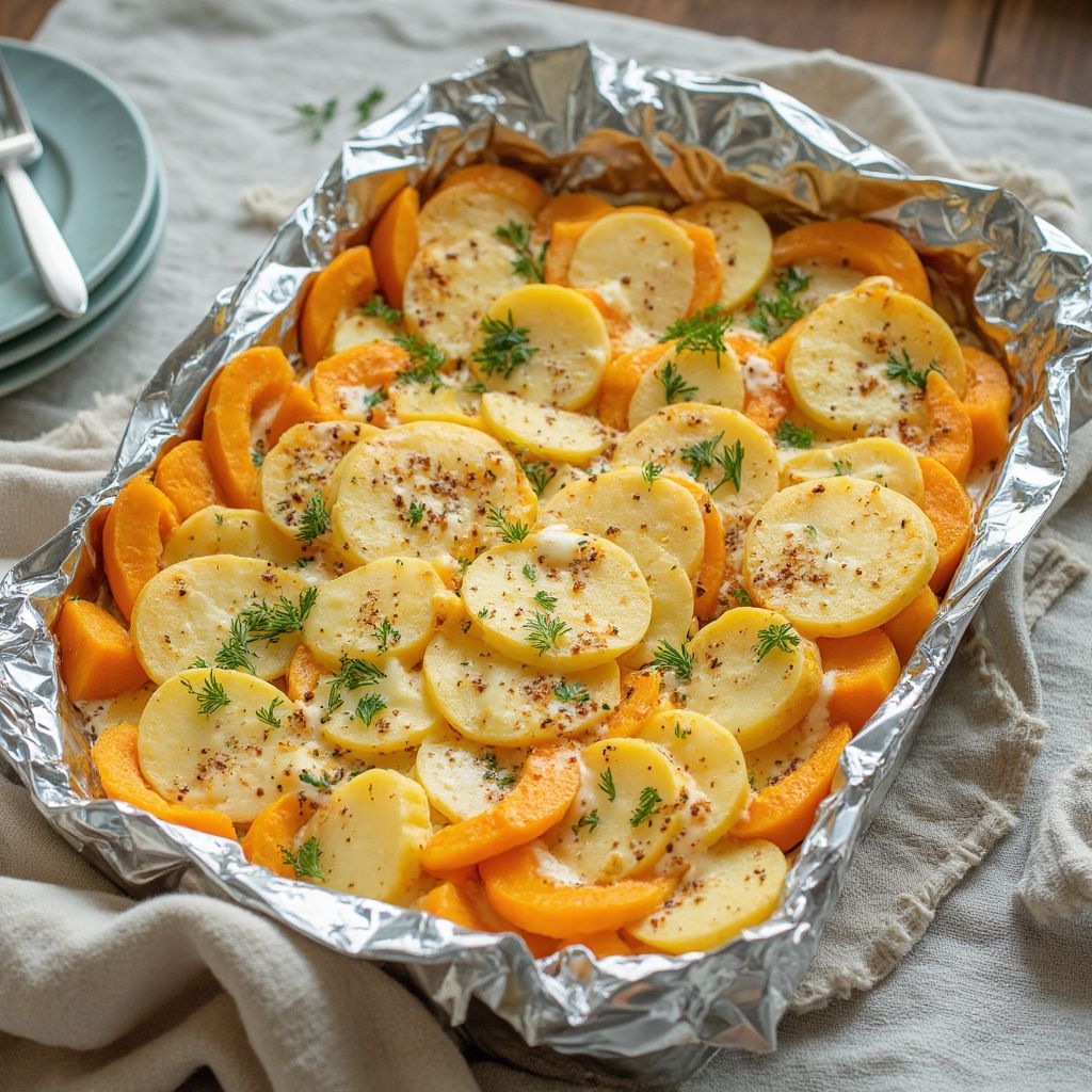 Картошка запеченная с тыквой и сыром
