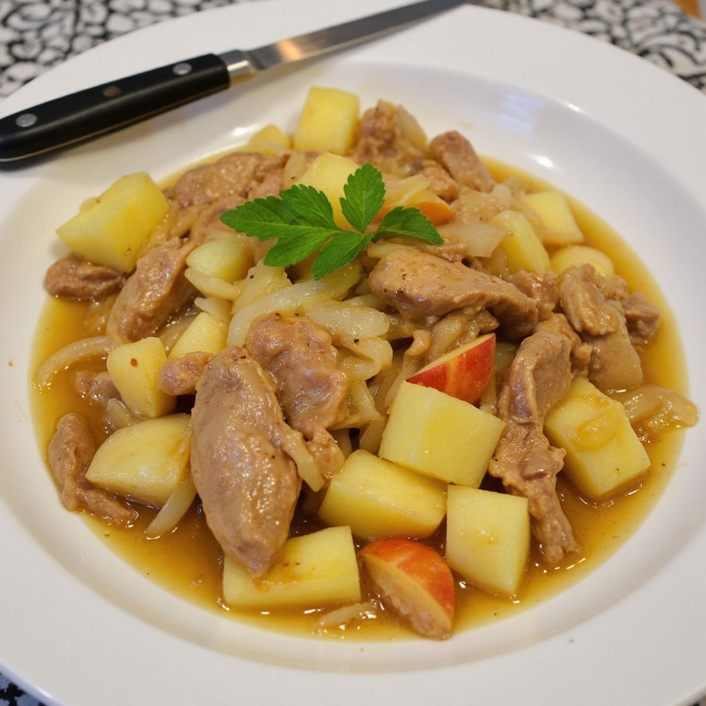 Куриная печень с яблоками