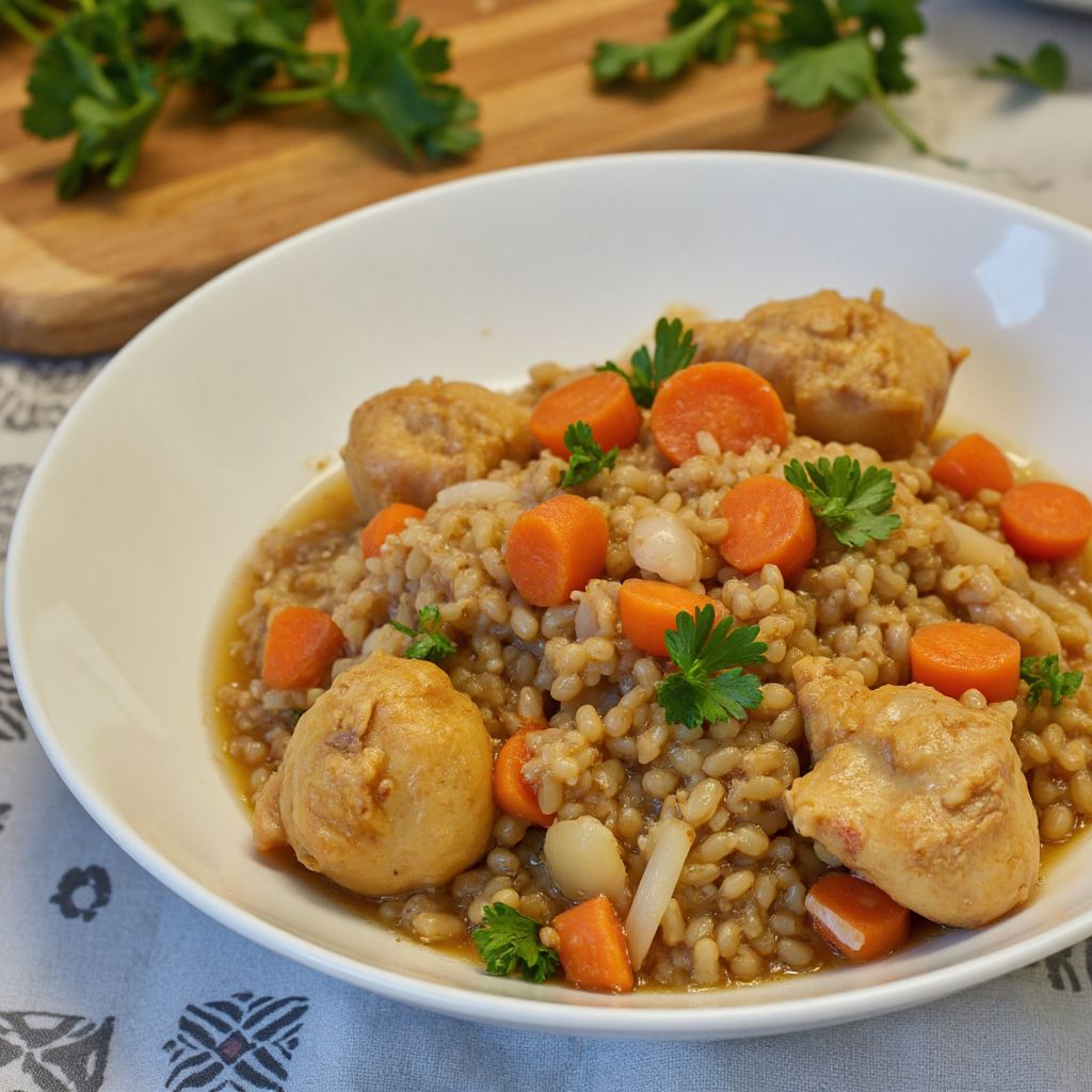 Куриные бедра с перловкой