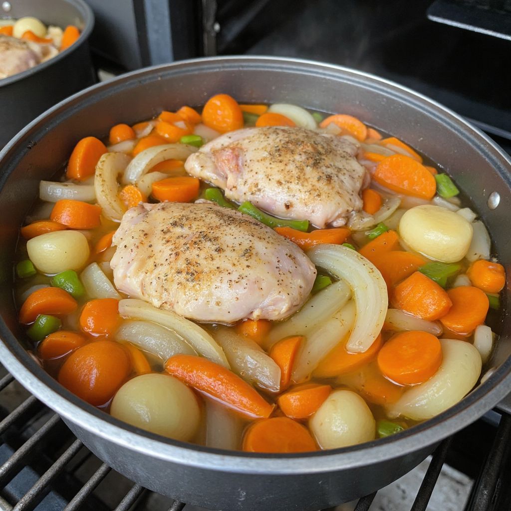 Курица с овощами в горшочках
