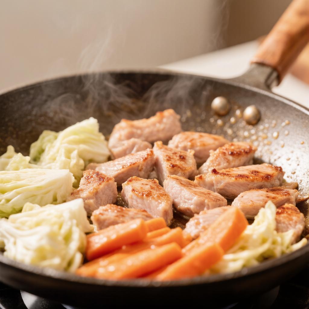 Индейка с капустой и морковью на сковороде