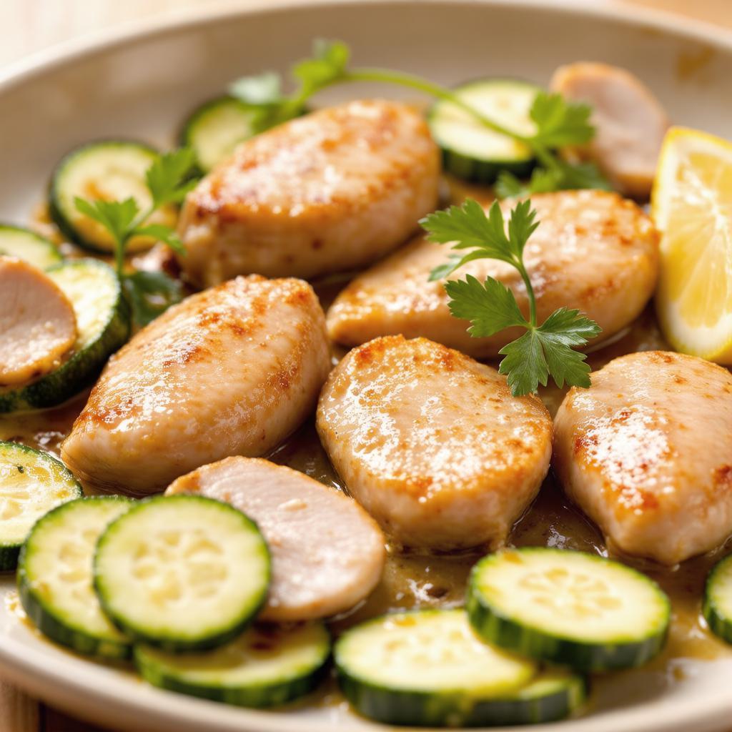Куриные сердечки с кабачком