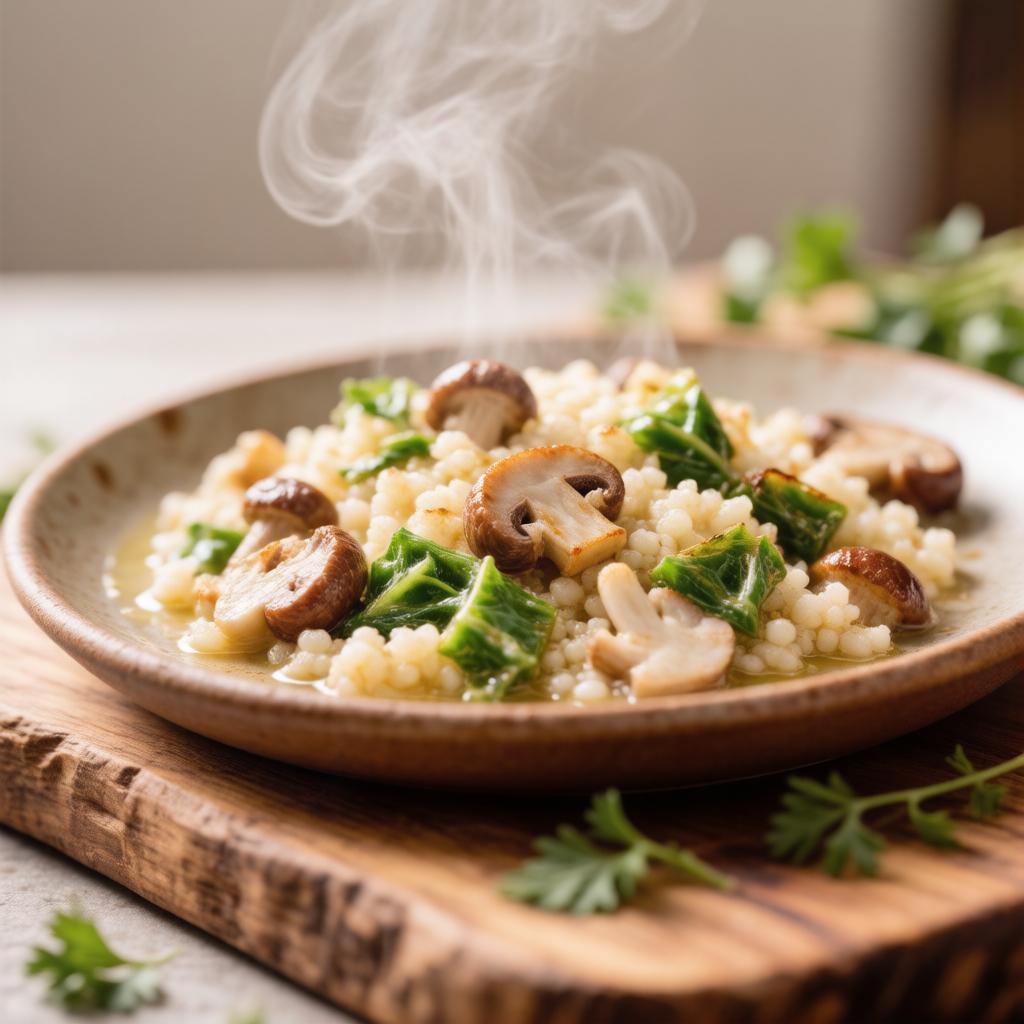 Перловка с тушёной капустой и грибами