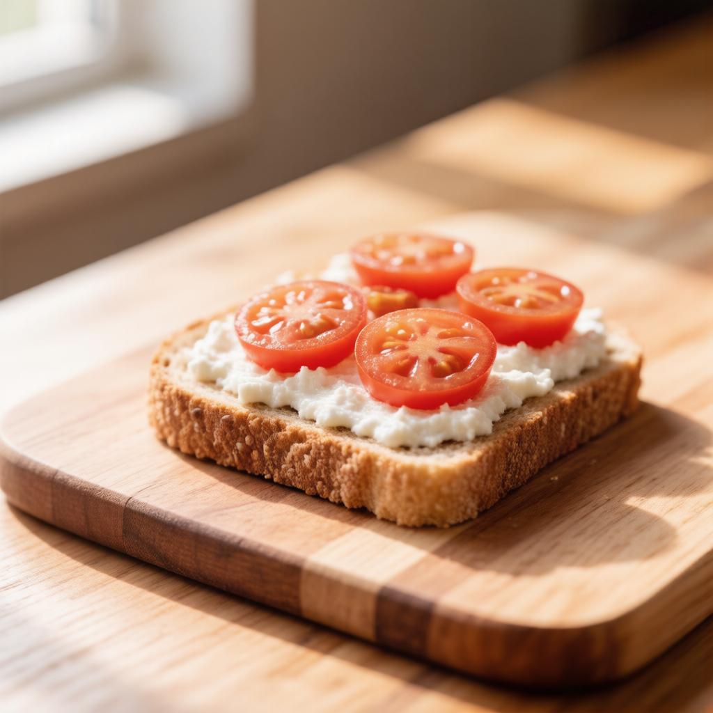 Ржаной тост с творогом и помидором