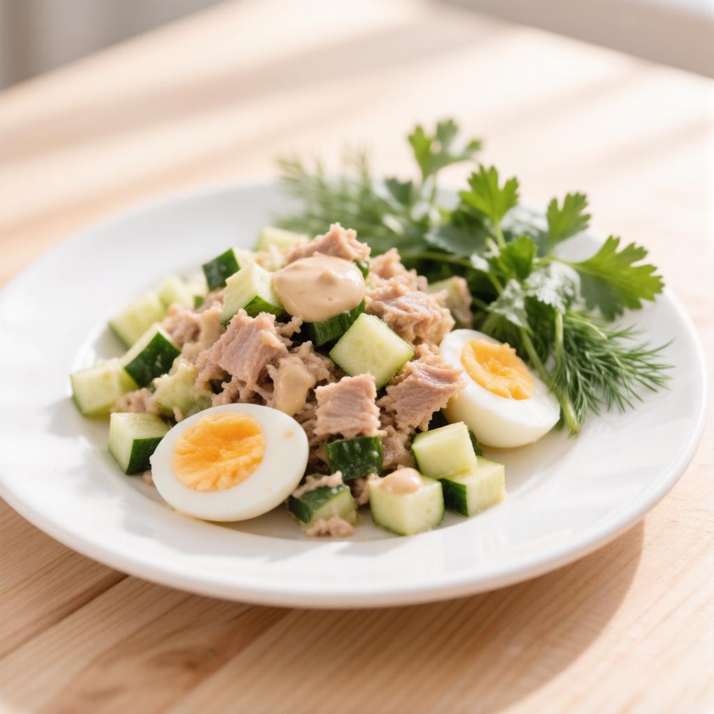 Салат с тунцом, яйцом и огурцом