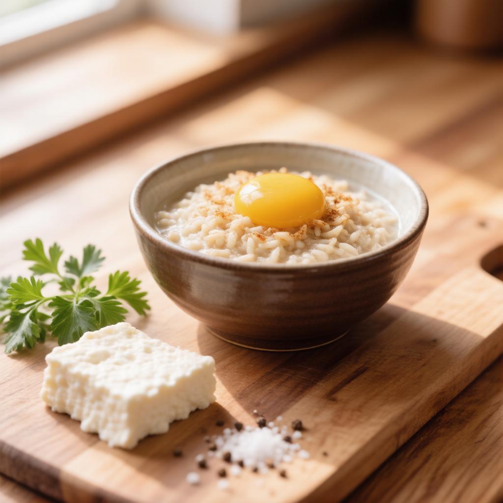 Солёная овсянка с яйцом, творогом и зеленью