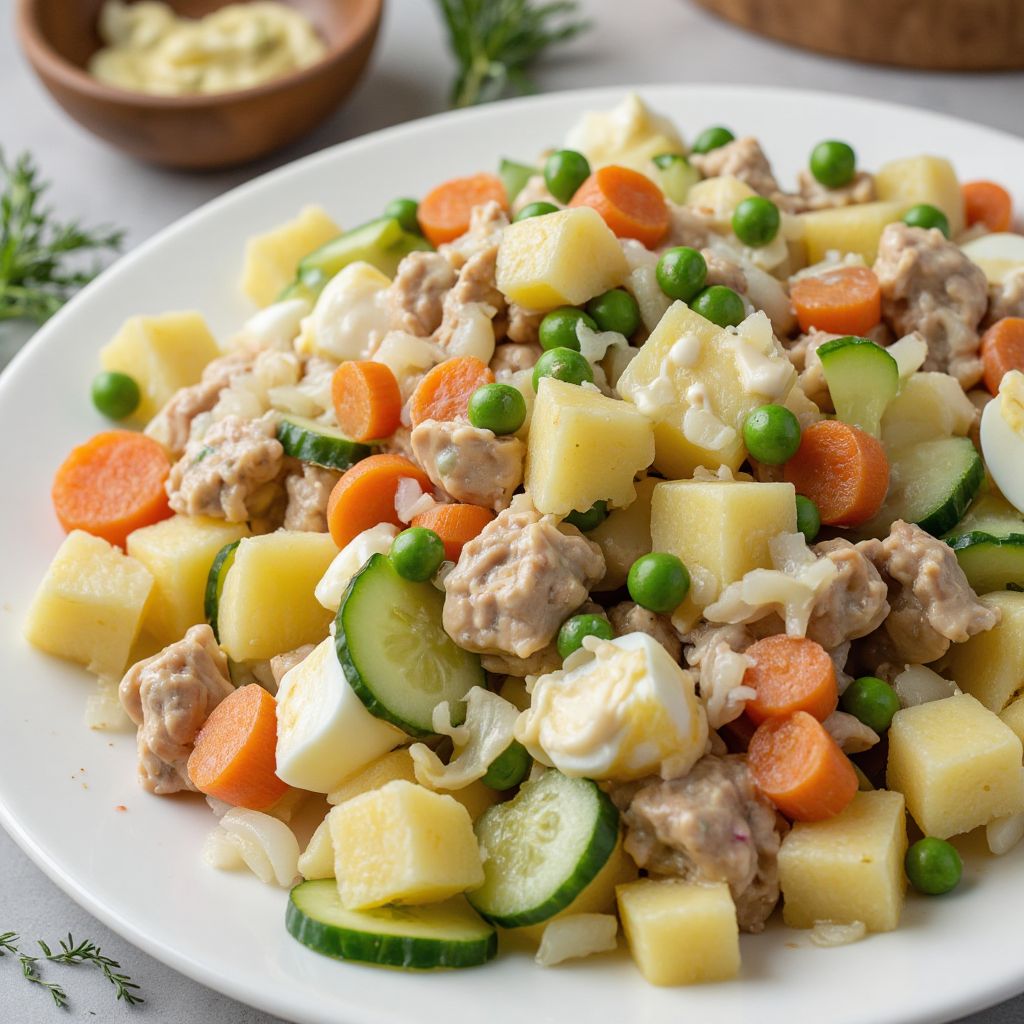 Салат «Домашний Оливье с курочкой»